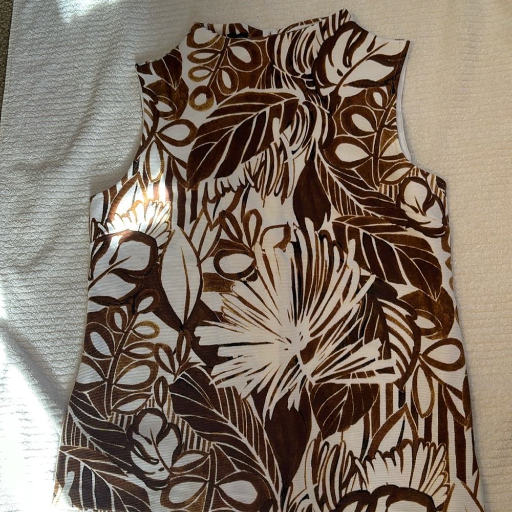 Talbots Sleeveless White and Brown Foliage Print Shirt, Small-New without tags